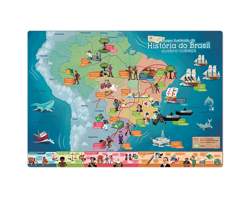 História do Brasil Mapa Ilustrado - Quebra-cabeça Grandão 120 peças -  Toyster Brinquedos - Toyster