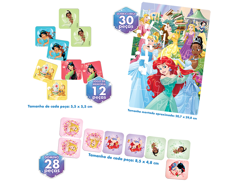 Super KIT QUEBRA-CABEÇA Domino e Jogo da Memoria Disney Princesas JAK 2354  – Starhouse Mega Store